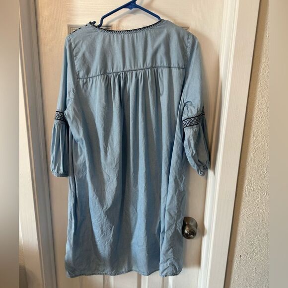 H&M LIGHT DENIM BLUE Embroidered Dress Tassle 10 - Picture 3 of 12